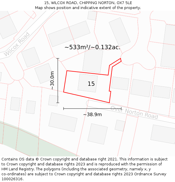 15, WILCOX ROAD, CHIPPING NORTON, OX7 5LE: Plot and title map