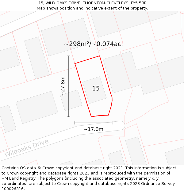 15, WILD OAKS DRIVE, THORNTON-CLEVELEYS, FY5 5BP: Plot and title map