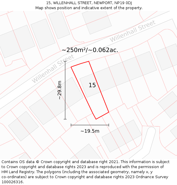 15, WILLENHALL STREET, NEWPORT, NP19 0DJ: Plot and title map