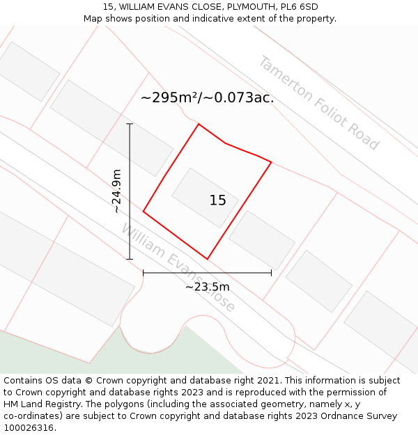 15, WILLIAM EVANS CLOSE, PLYMOUTH, PL6 6SD: Plot and title map