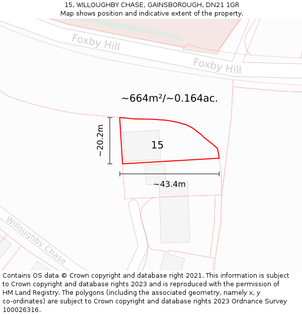 15, WILLOUGHBY CHASE, GAINSBOROUGH, DN21 1GR: Plot and title map