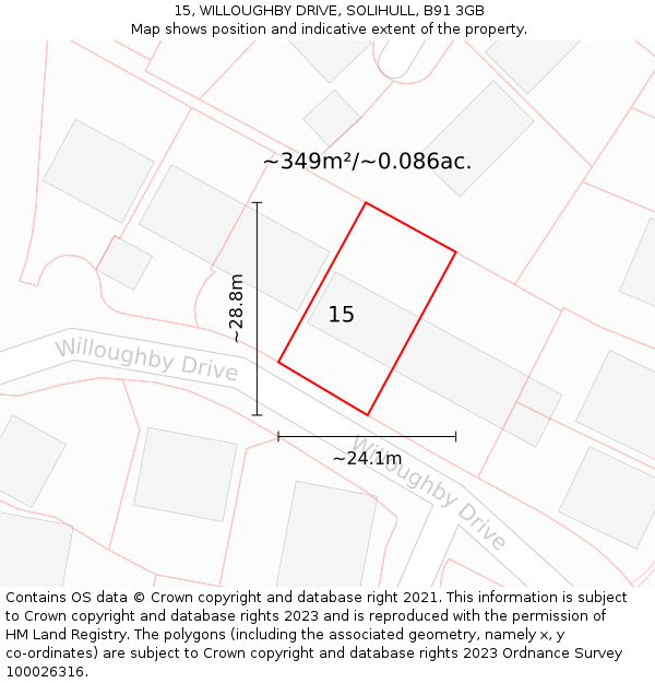 15, WILLOUGHBY DRIVE, SOLIHULL, B91 3GB: Plot and title map