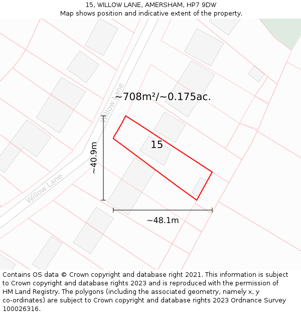 15, WILLOW LANE, AMERSHAM, HP7 9DW: Plot and title map