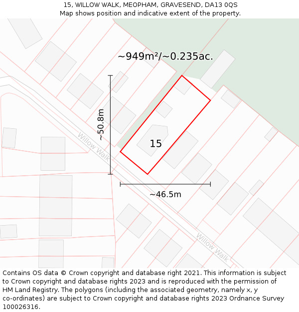 15, WILLOW WALK, MEOPHAM, GRAVESEND, DA13 0QS: Plot and title map