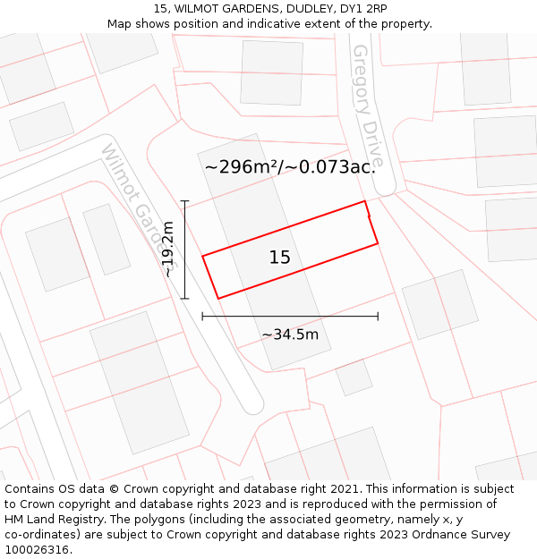 15, WILMOT GARDENS, DUDLEY, DY1 2RP: Plot and title map