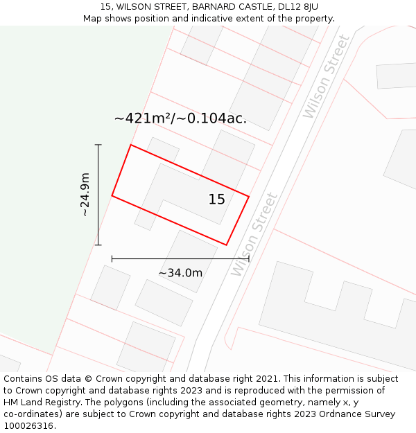 15, WILSON STREET, BARNARD CASTLE, DL12 8JU: Plot and title map