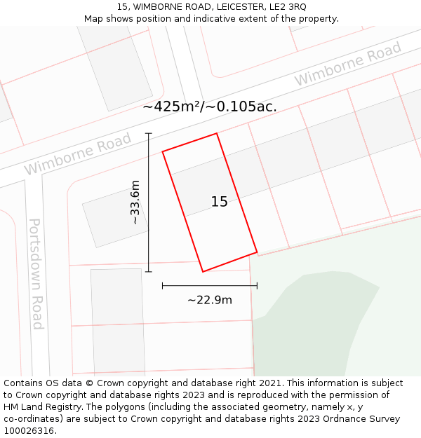 15, WIMBORNE ROAD, LEICESTER, LE2 3RQ: Plot and title map