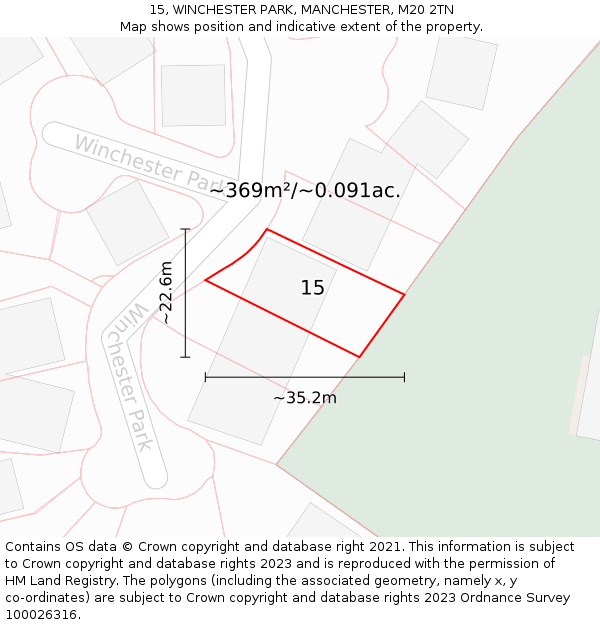 15, WINCHESTER PARK, MANCHESTER, M20 2TN: Plot and title map