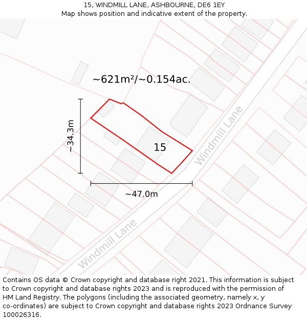 15, WINDMILL LANE, ASHBOURNE, DE6 1EY: Plot and title map