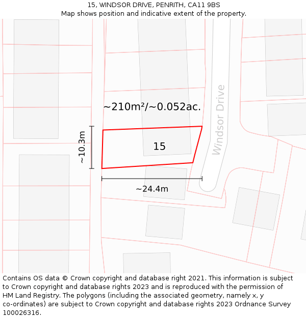 15, WINDSOR DRIVE, PENRITH, CA11 9BS: Plot and title map