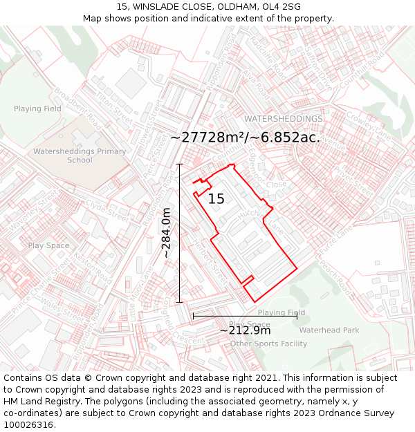 15, WINSLADE CLOSE, OLDHAM, OL4 2SG: Plot and title map