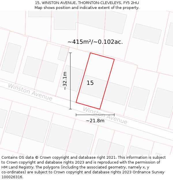 15, WINSTON AVENUE, THORNTON-CLEVELEYS, FY5 2HU: Plot and title map