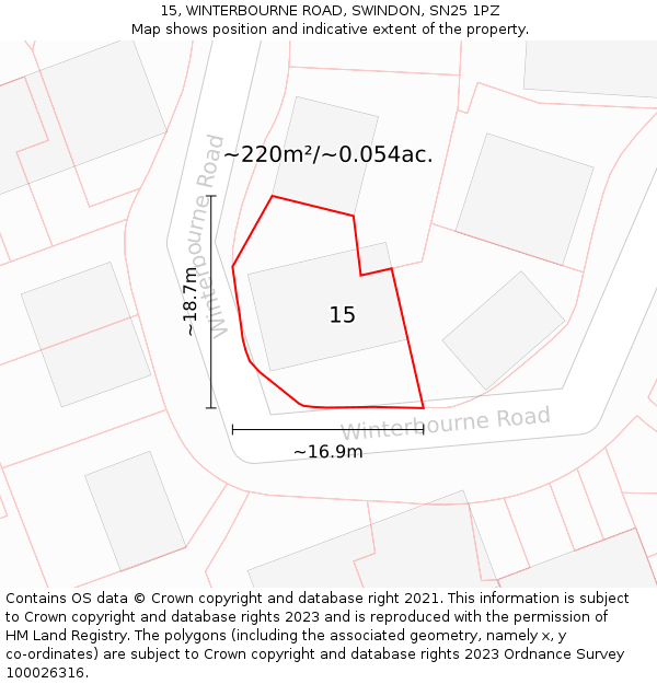 15, WINTERBOURNE ROAD, SWINDON, SN25 1PZ: Plot and title map
