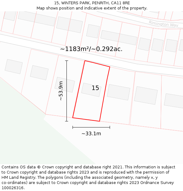 15, WINTERS PARK, PENRITH, CA11 8RE: Plot and title map