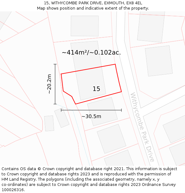 15, WITHYCOMBE PARK DRIVE, EXMOUTH, EX8 4EL: Plot and title map