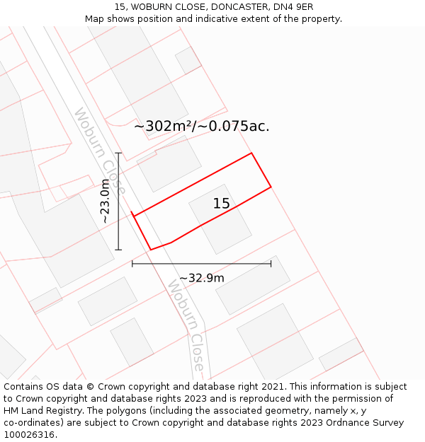 15, WOBURN CLOSE, DONCASTER, DN4 9ER: Plot and title map