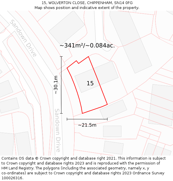 15, WOLVERTON CLOSE, CHIPPENHAM, SN14 0FG: Plot and title map