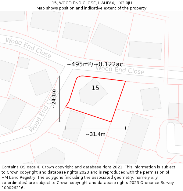 15, WOOD END CLOSE, HALIFAX, HX3 0JU: Plot and title map