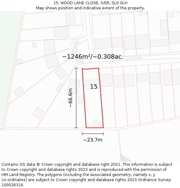 15, WOOD LANE CLOSE, IVER, SL0 0LH: Plot and title map