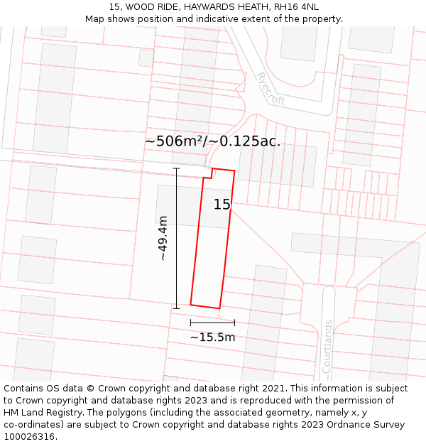 15, WOOD RIDE, HAYWARDS HEATH, RH16 4NL: Plot and title map