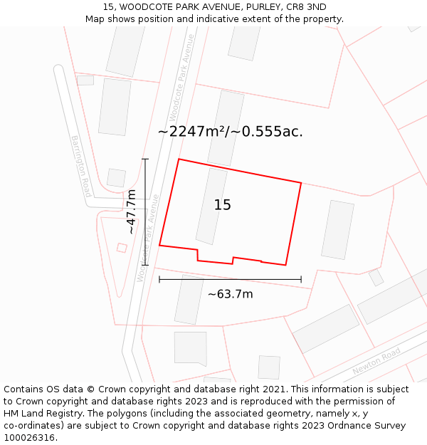 15, WOODCOTE PARK AVENUE, PURLEY, CR8 3ND: Plot and title map