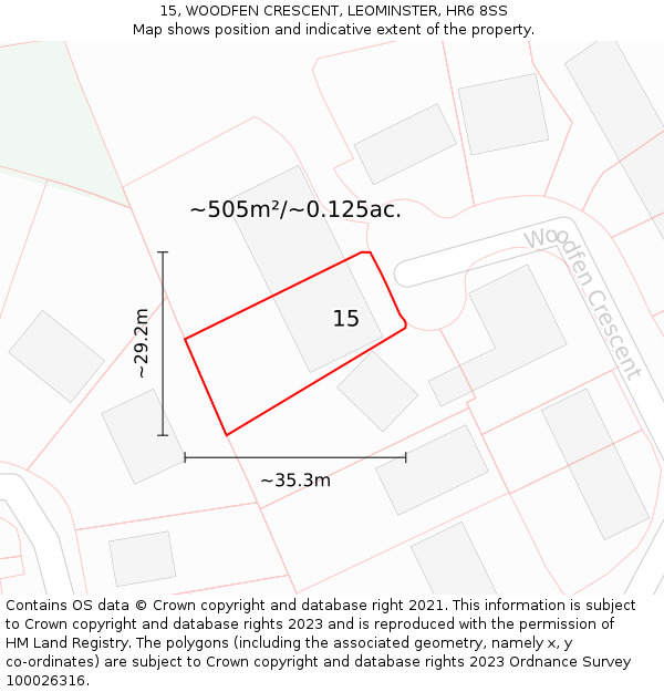 15, WOODFEN CRESCENT, LEOMINSTER, HR6 8SS: Plot and title map