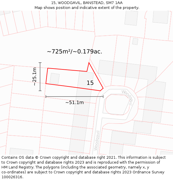 15, WOODGAVIL, BANSTEAD, SM7 1AA: Plot and title map