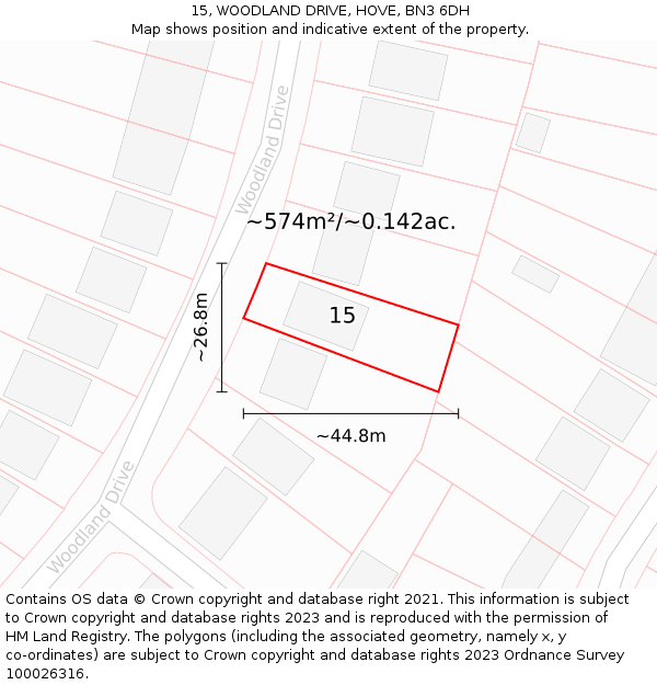 15, WOODLAND DRIVE, HOVE, BN3 6DH: Plot and title map