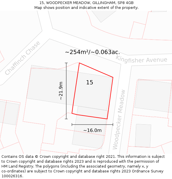 15, WOODPECKER MEADOW, GILLINGHAM, SP8 4GB: Plot and title map