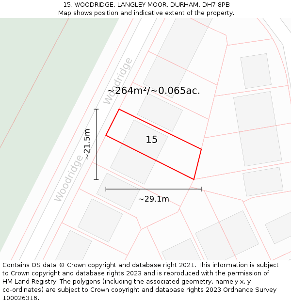 15, WOODRIDGE, LANGLEY MOOR, DURHAM, DH7 8PB: Plot and title map