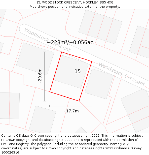 15, WOODSTOCK CRESCENT, HOCKLEY, SS5 4XG: Plot and title map