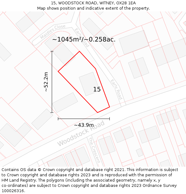 15, WOODSTOCK ROAD, WITNEY, OX28 1EA: Plot and title map