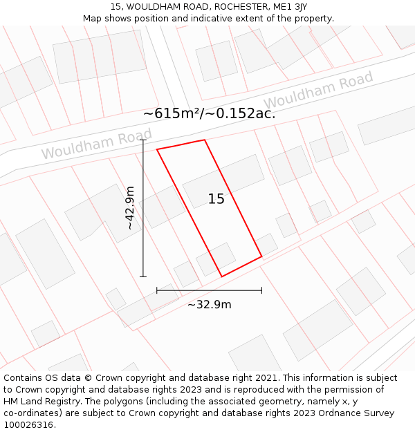 15, WOULDHAM ROAD, ROCHESTER, ME1 3JY: Plot and title map