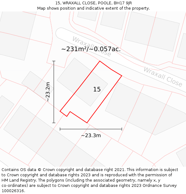 15, WRAXALL CLOSE, POOLE, BH17 9JR: Plot and title map