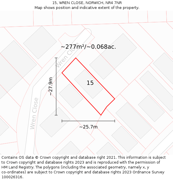 15, WREN CLOSE, NORWICH, NR4 7NR: Plot and title map