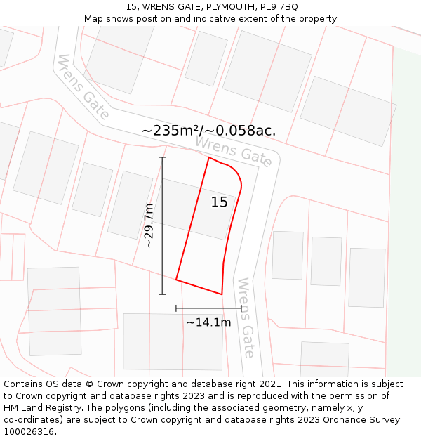 15, WRENS GATE, PLYMOUTH, PL9 7BQ: Plot and title map