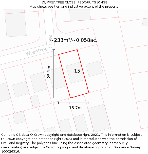 15, WRENTREE CLOSE, REDCAR, TS10 4SB: Plot and title map