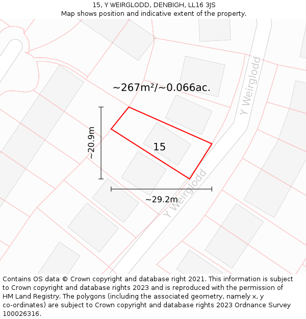 15, Y WEIRGLODD, DENBIGH, LL16 3JS: Plot and title map