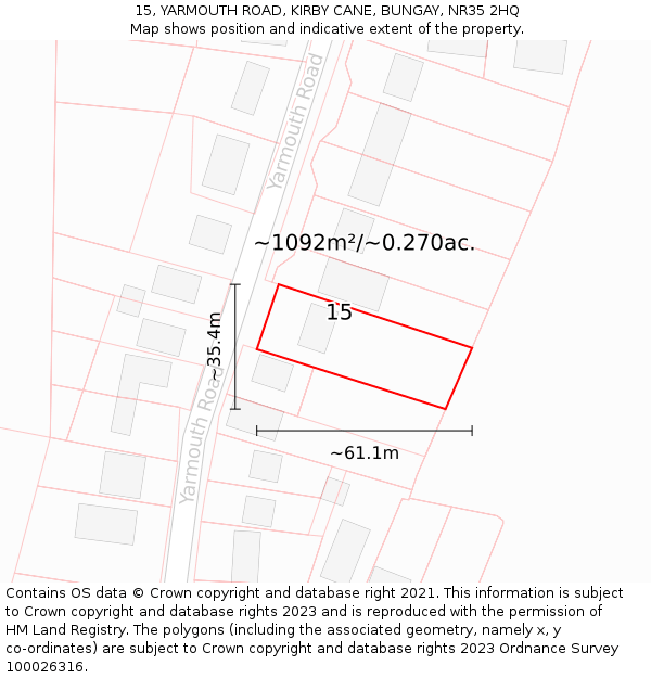 15, YARMOUTH ROAD, KIRBY CANE, BUNGAY, NR35 2HQ: Plot and title map