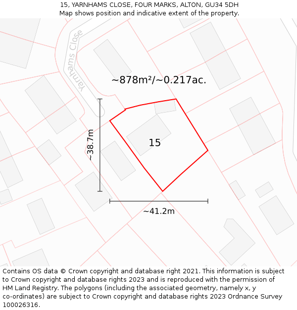 15, YARNHAMS CLOSE, FOUR MARKS, ALTON, GU34 5DH: Plot and title map