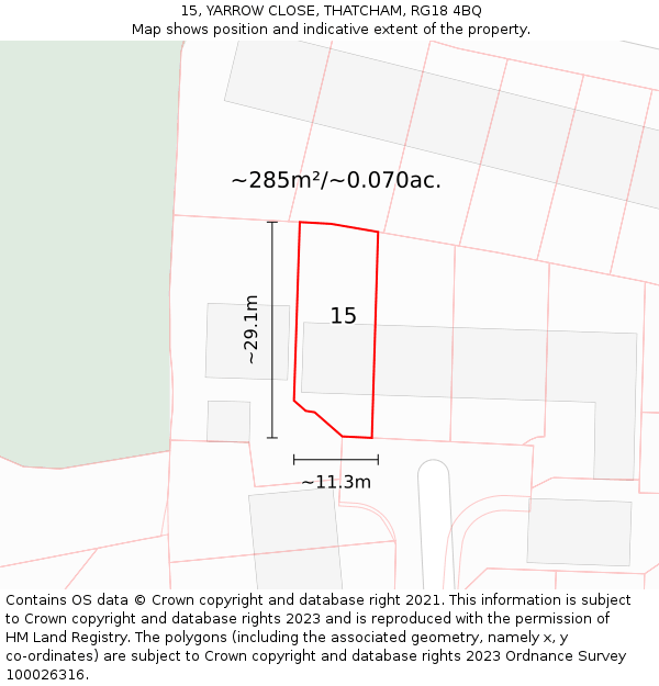 15, YARROW CLOSE, THATCHAM, RG18 4BQ: Plot and title map