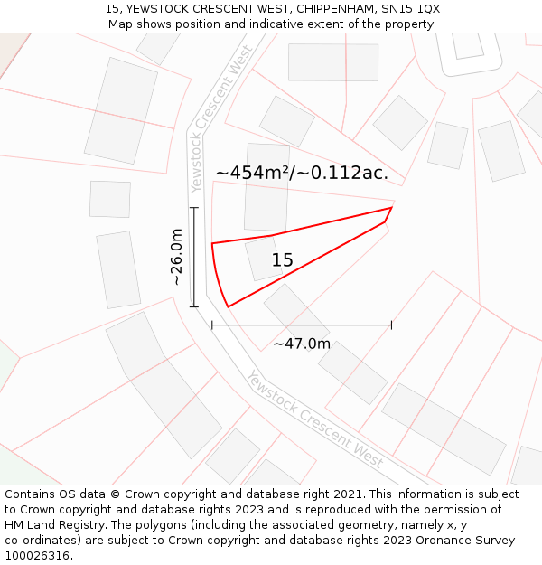 15, YEWSTOCK CRESCENT WEST, CHIPPENHAM, SN15 1QX: Plot and title map