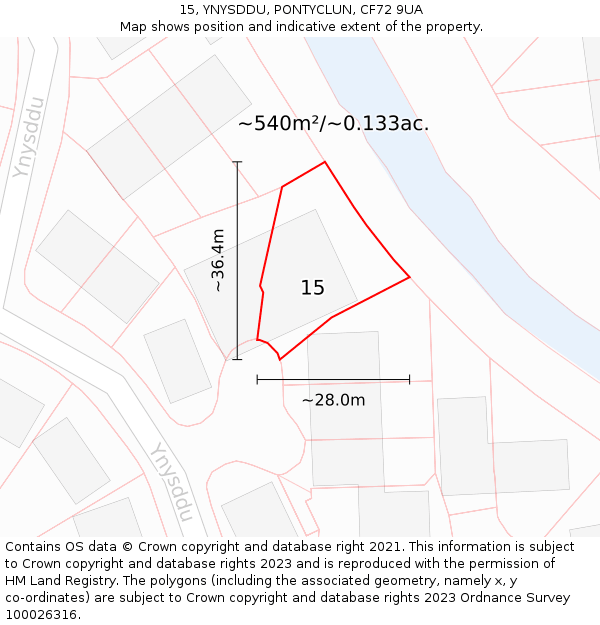 15, YNYSDDU, PONTYCLUN, CF72 9UA: Plot and title map