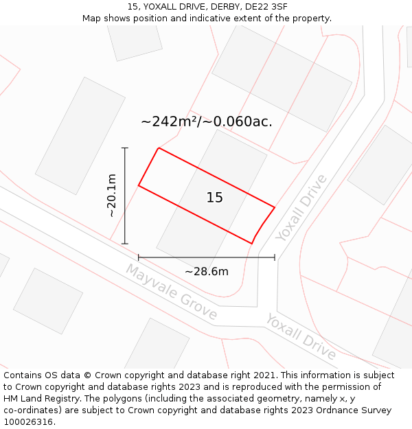 15, YOXALL DRIVE, DERBY, DE22 3SF: Plot and title map
