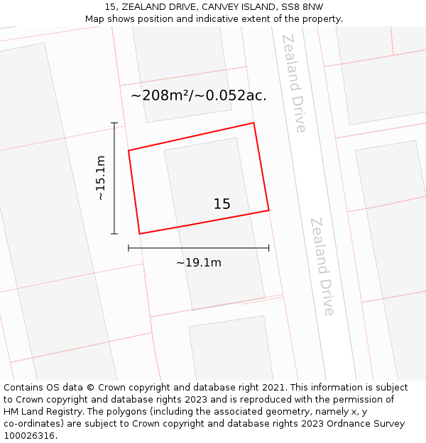 15, ZEALAND DRIVE, CANVEY ISLAND, SS8 8NW: Plot and title map