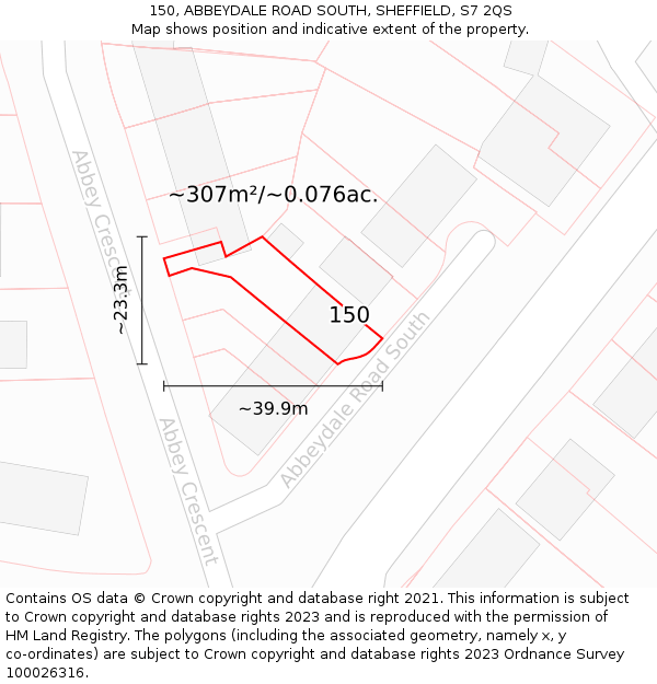 150, ABBEYDALE ROAD SOUTH, SHEFFIELD, S7 2QS: Plot and title map