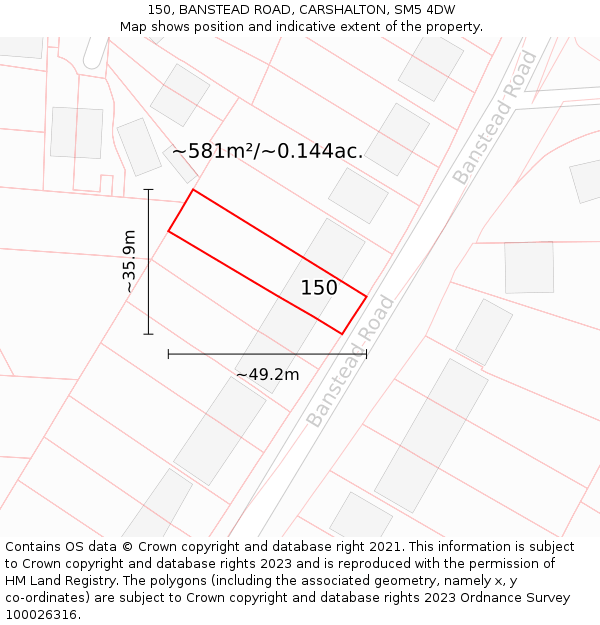 150, BANSTEAD ROAD, CARSHALTON, SM5 4DW: Plot and title map