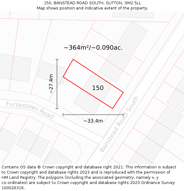 150, BANSTEAD ROAD SOUTH, SUTTON, SM2 5LL: Plot and title map