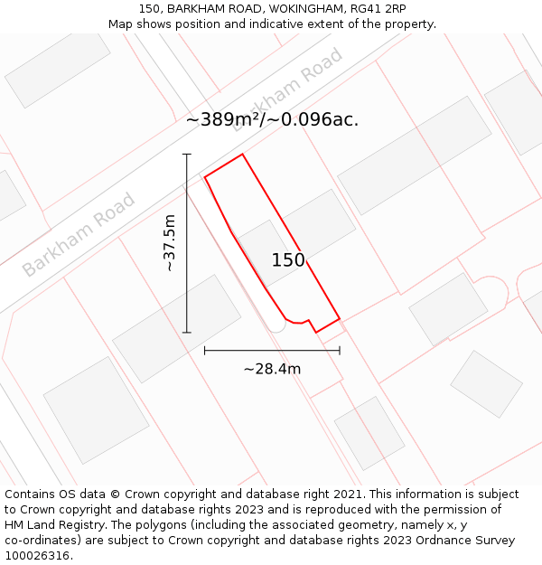 150, BARKHAM ROAD, WOKINGHAM, RG41 2RP: Plot and title map