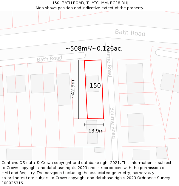 150, BATH ROAD, THATCHAM, RG18 3HJ: Plot and title map